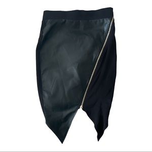 Faux-Leather Zip-Up Knee Length Skirt